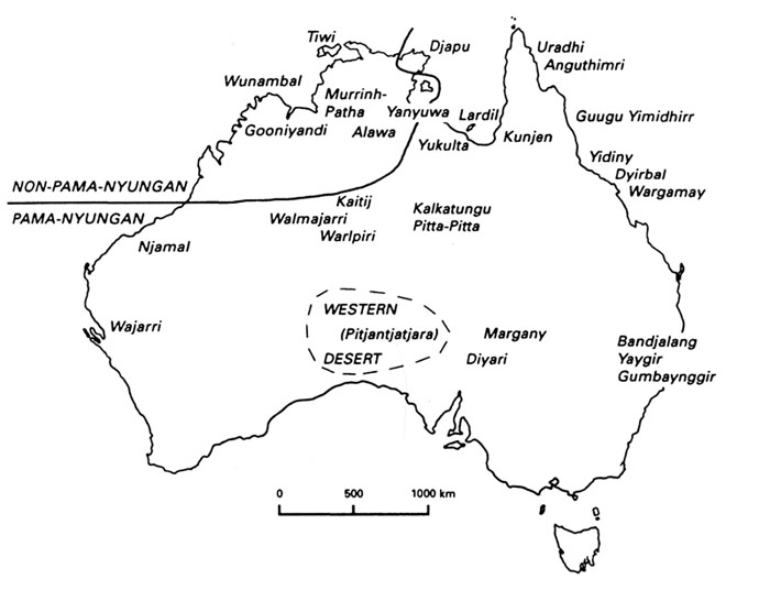 alcune delle principali lingue pama-nyungan e non-pama-nyungan