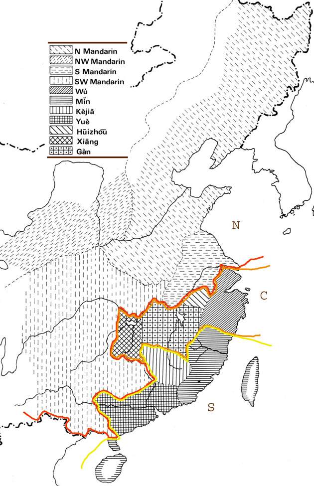 Mappa dei dialetti cinesi secondo Norman 1988