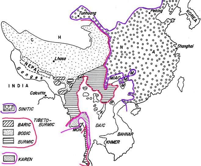 geografia del sinotibetano e classificazione di Shafer